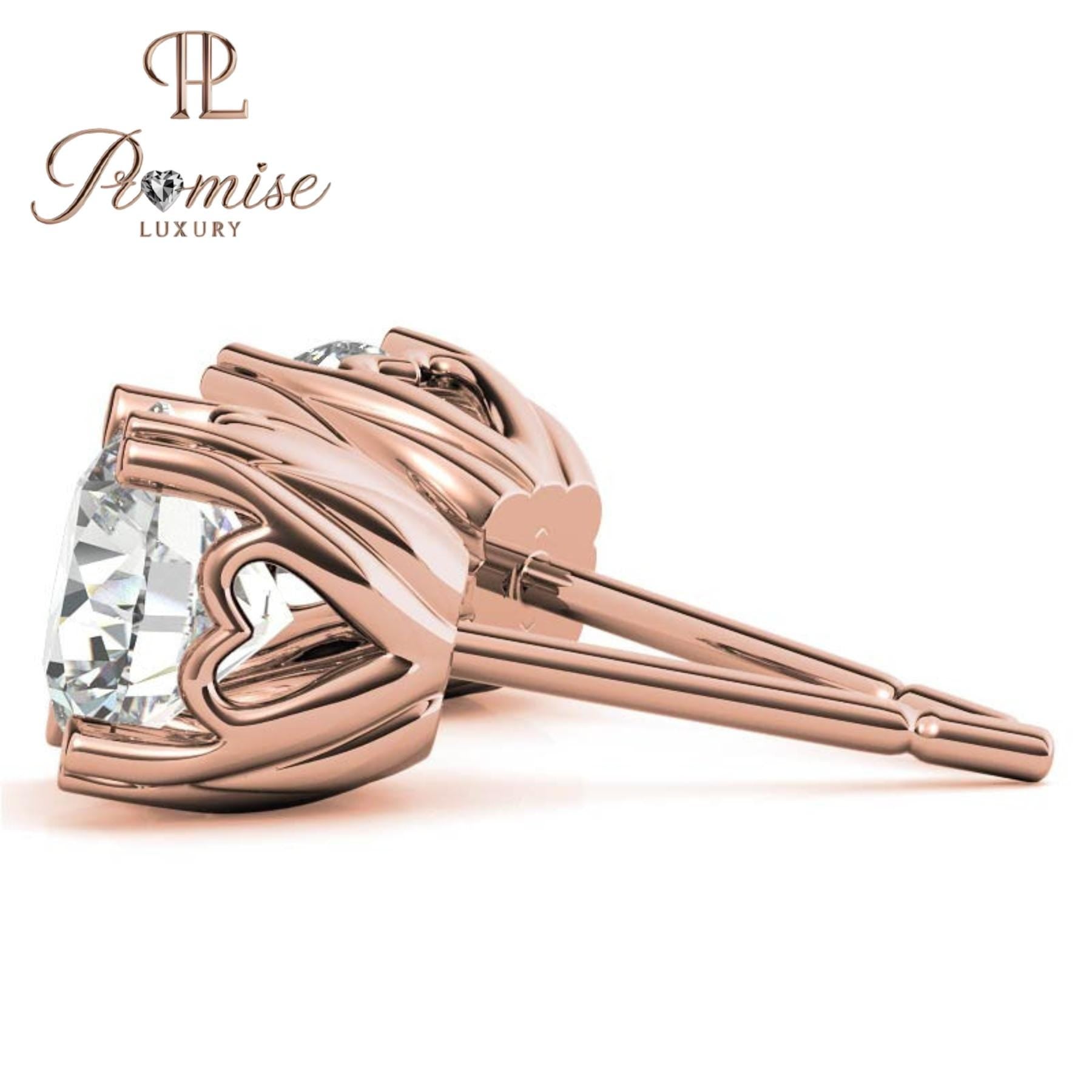 Romantic Heart-Prong Round Diamond Stud Earrings in Yellow Gold – A Sweet Sparkle for Everyday Love & Elegance