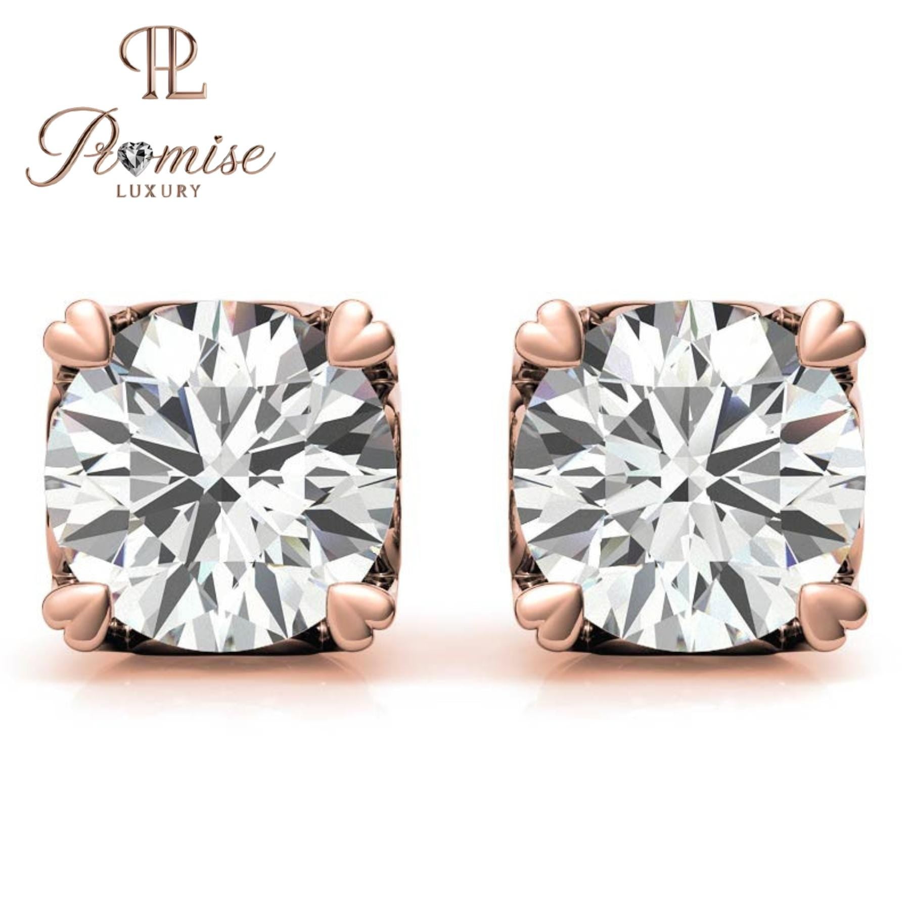 Romantic Heart-Prong Round Diamond Stud Earrings in Yellow Gold – A Sweet Sparkle for Everyday Love & Elegance