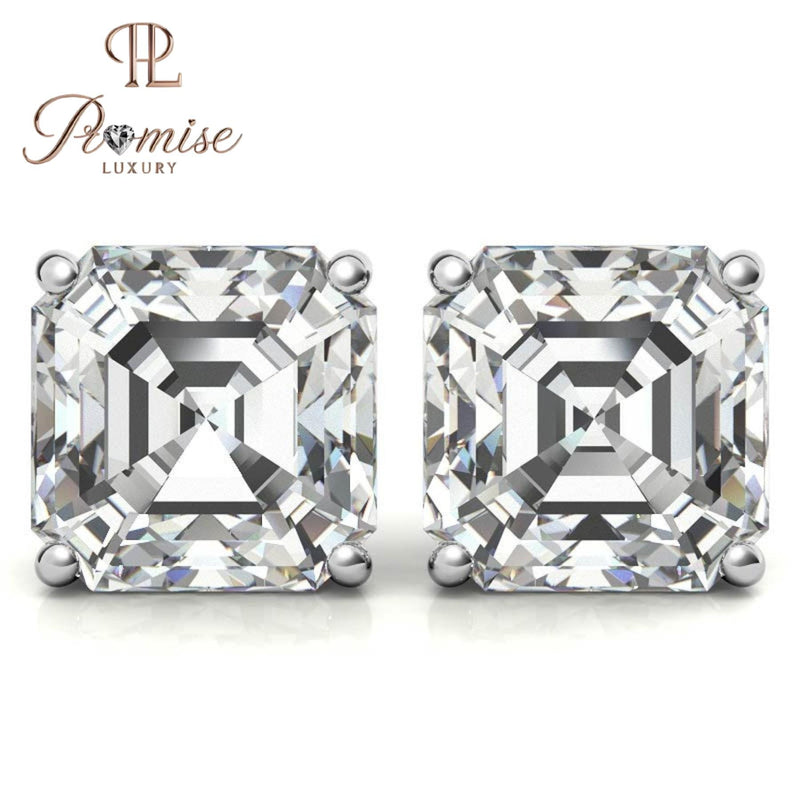 Elegant Asscher-Cut Lab Grown Diamond Stud Earrings in Platinum – Timeless Sparkle with a Vintage Soul