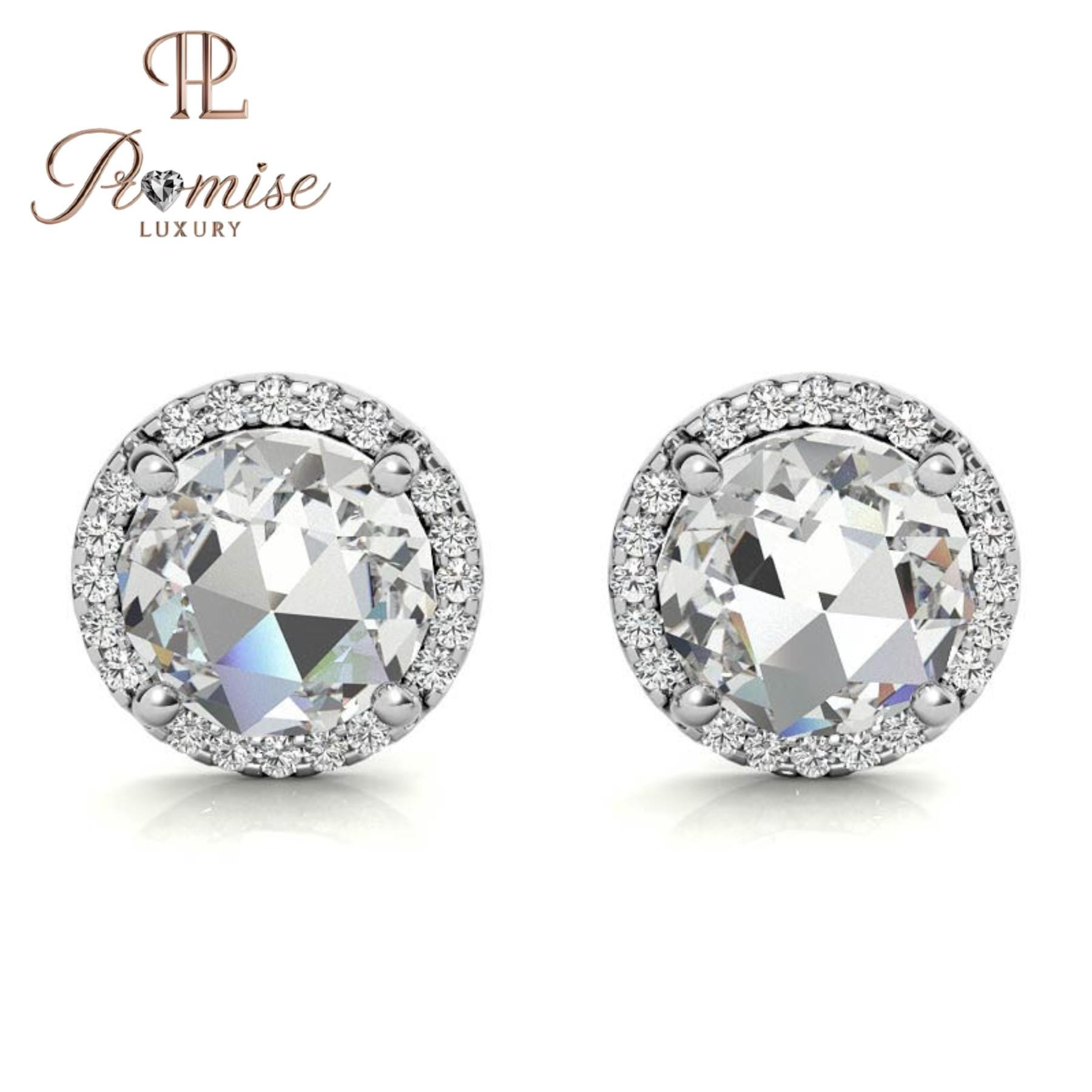 Elegant Halo Diamond Stud Earrings in White Gold — 1.50 CT Sparkling Brilliance