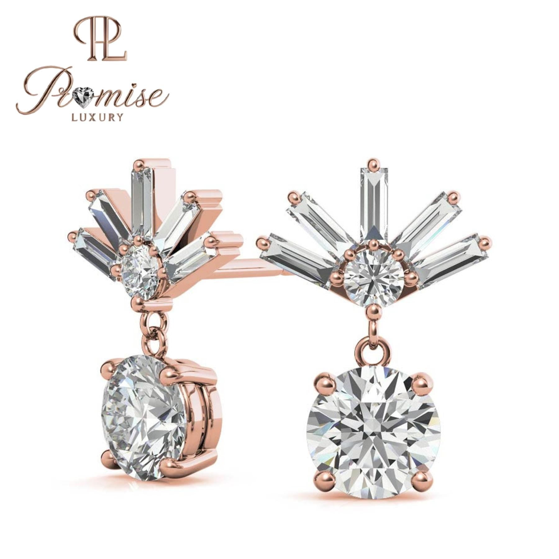 Elegant Diamond Earrings with Radiant Crystal Fan Design – Perfect for Special Occasions
