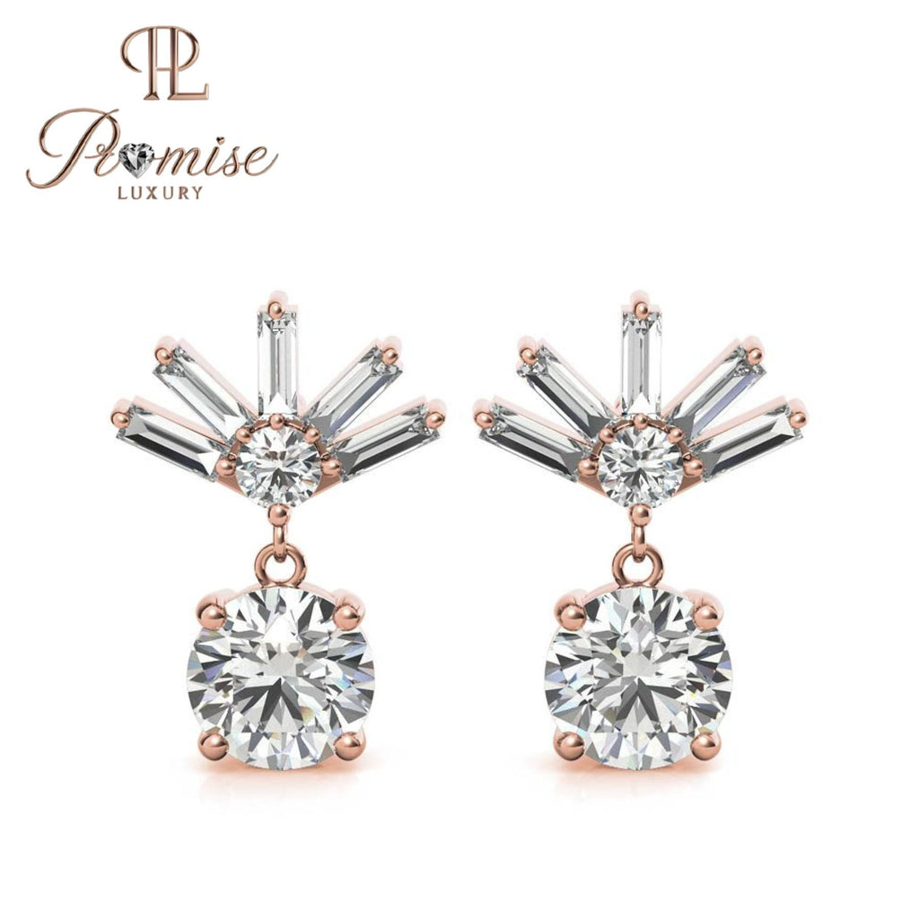 Elegant Diamond Earrings with Radiant Crystal Fan Design – Perfect for Special Occasions