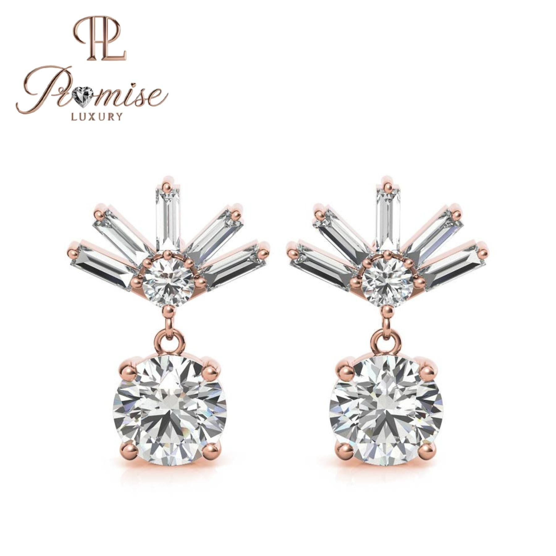 Elegant Diamond Earrings with Radiant Crystal Fan Design – Perfect for Special Occasions