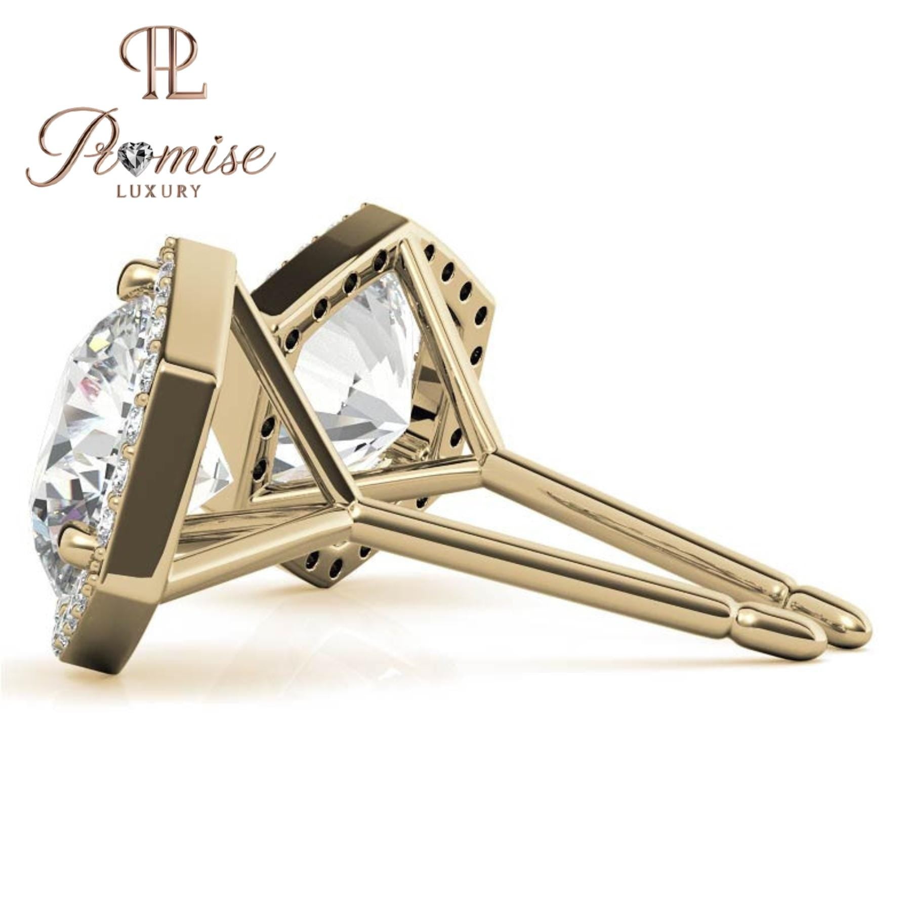Elegant Hexagon Diamond Stud Earrings with Halo, 18K Gold Setting, Sparkling 1.5 Carat Total Weight - Luxury Gift for Special Occasions