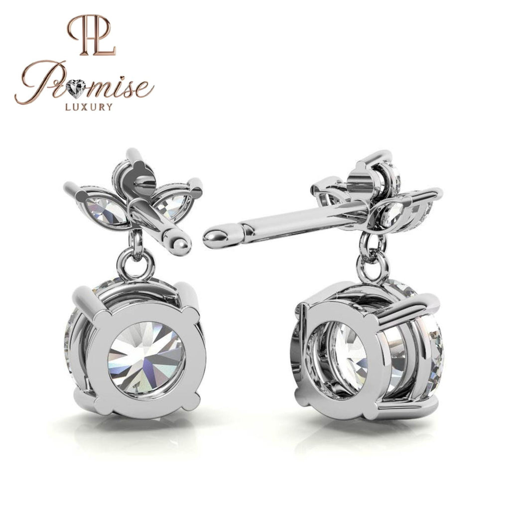 Marquise & Round Diamond Cluster Stud Earrings, 14K White Gold – Floral Butterfly Design, Dainty Bridal Gift by Promise Luxury