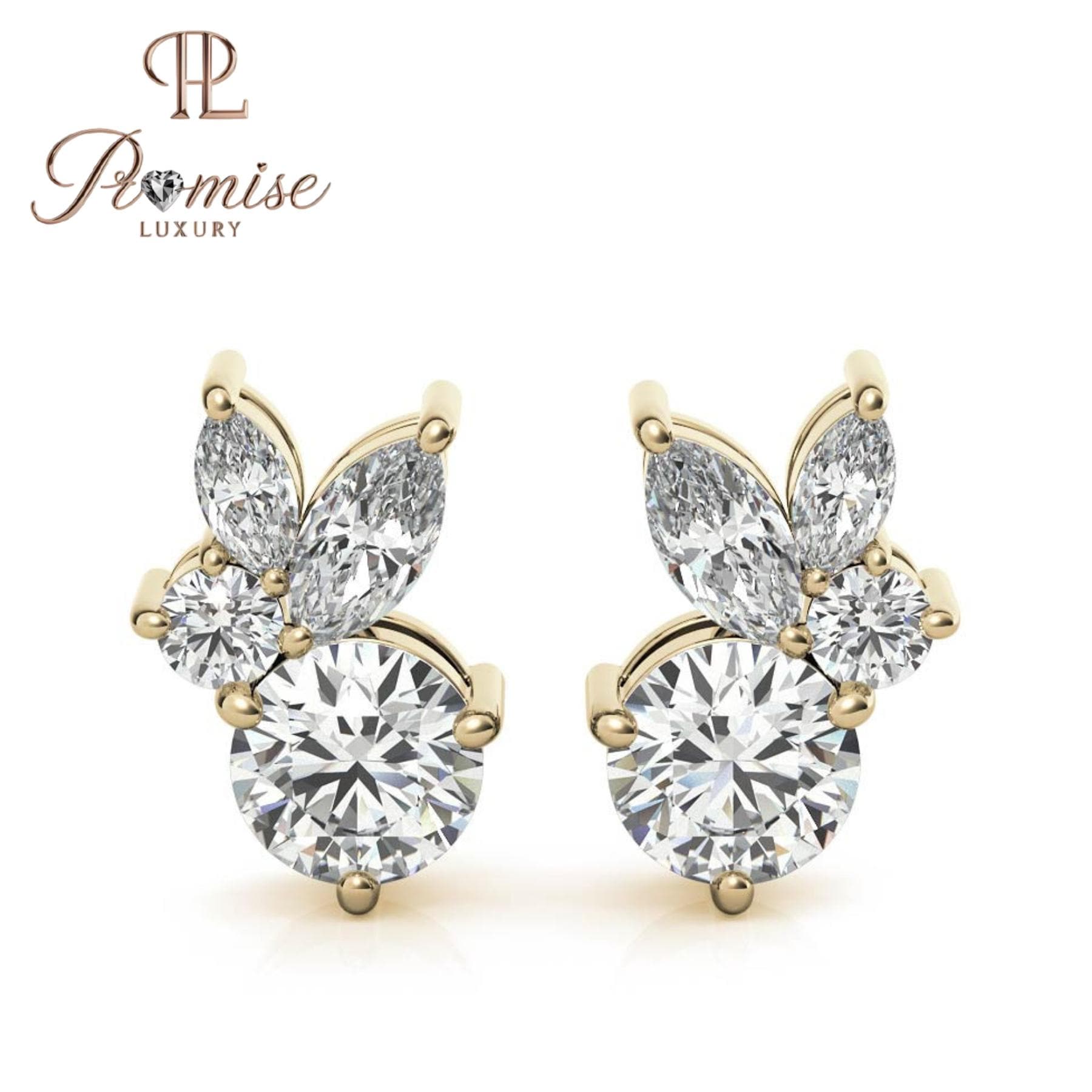 Round Double Halo Diamond Drop Earrings, 14K White Gold Dangle Studs — Bridal Wedding Earrings, Promise Luxury Jewelry