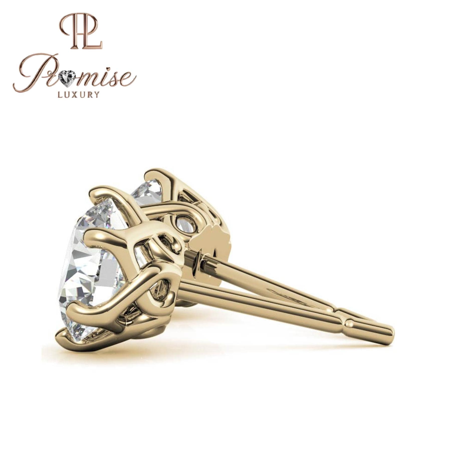 Round Diamond Stud Earrings | 6-Prong Solitaire | 14K Gold or Sterling Silver | Push/Screw Back | 1.00 CTW | Promise Luxury