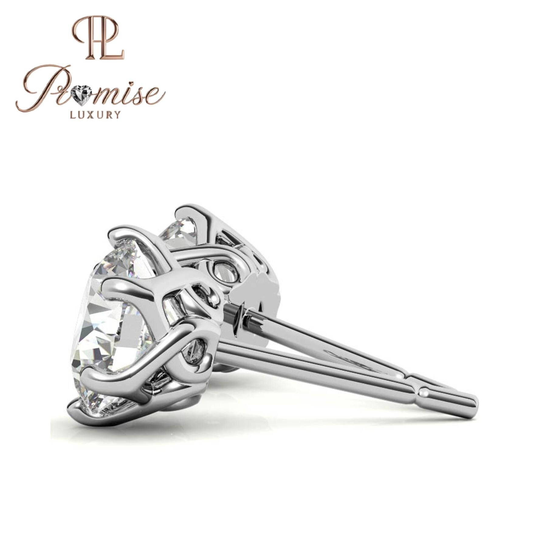 Round Diamond Stud Earrings | 6-Prong Solitaire | 14K Gold or Sterling Silver | Push/Screw Back | 1.00 CTW | Promise Luxury