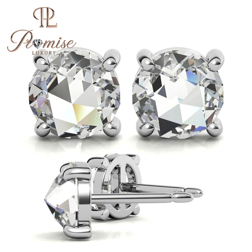 Round Diamond Stud Earrings | 4-Prong Solitaire | 14K Gold or Silver | Push/Screw Back | 1.00 CTW | Promise Luxury