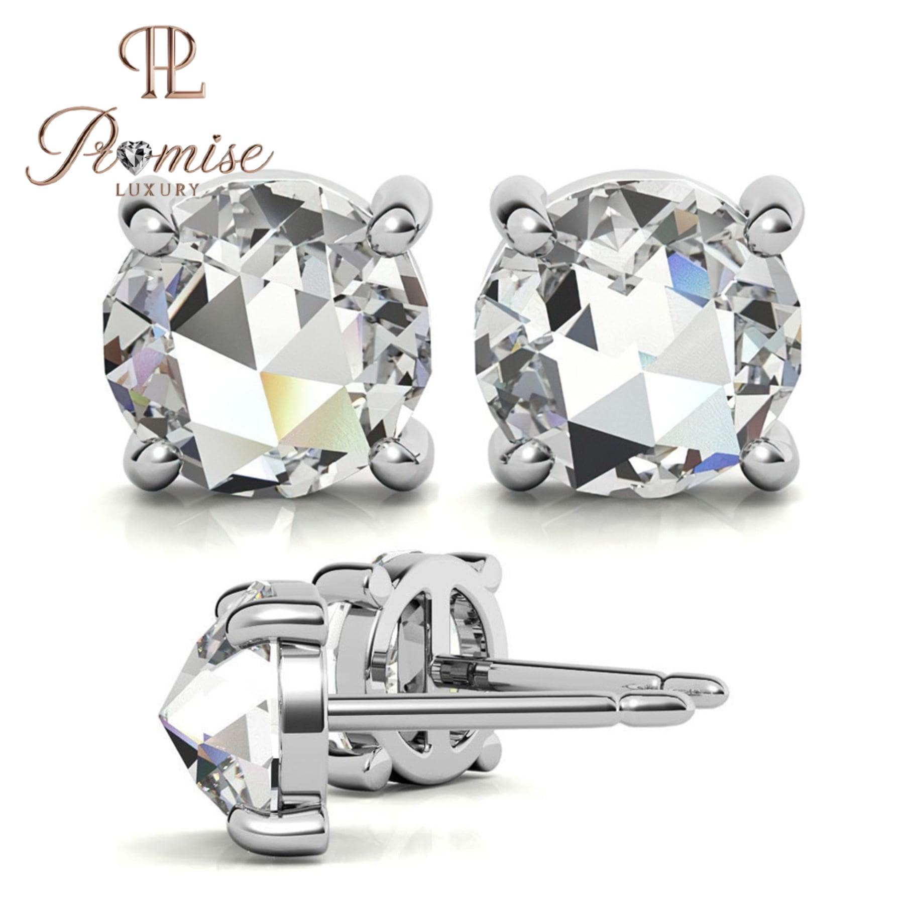 Round Diamond Stud Earrings | 4-Prong Solitaire | 14K Gold or Silver | Push/Screw Back | 1.00 CTW | Promise Luxury