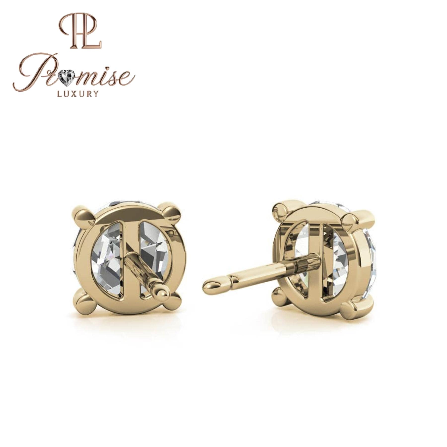 Round Diamond Stud Earrings | 4-Prong Solitaire | 14K Gold or Silver | Push/Screw Back | 1.00 CTW | Promise Luxury