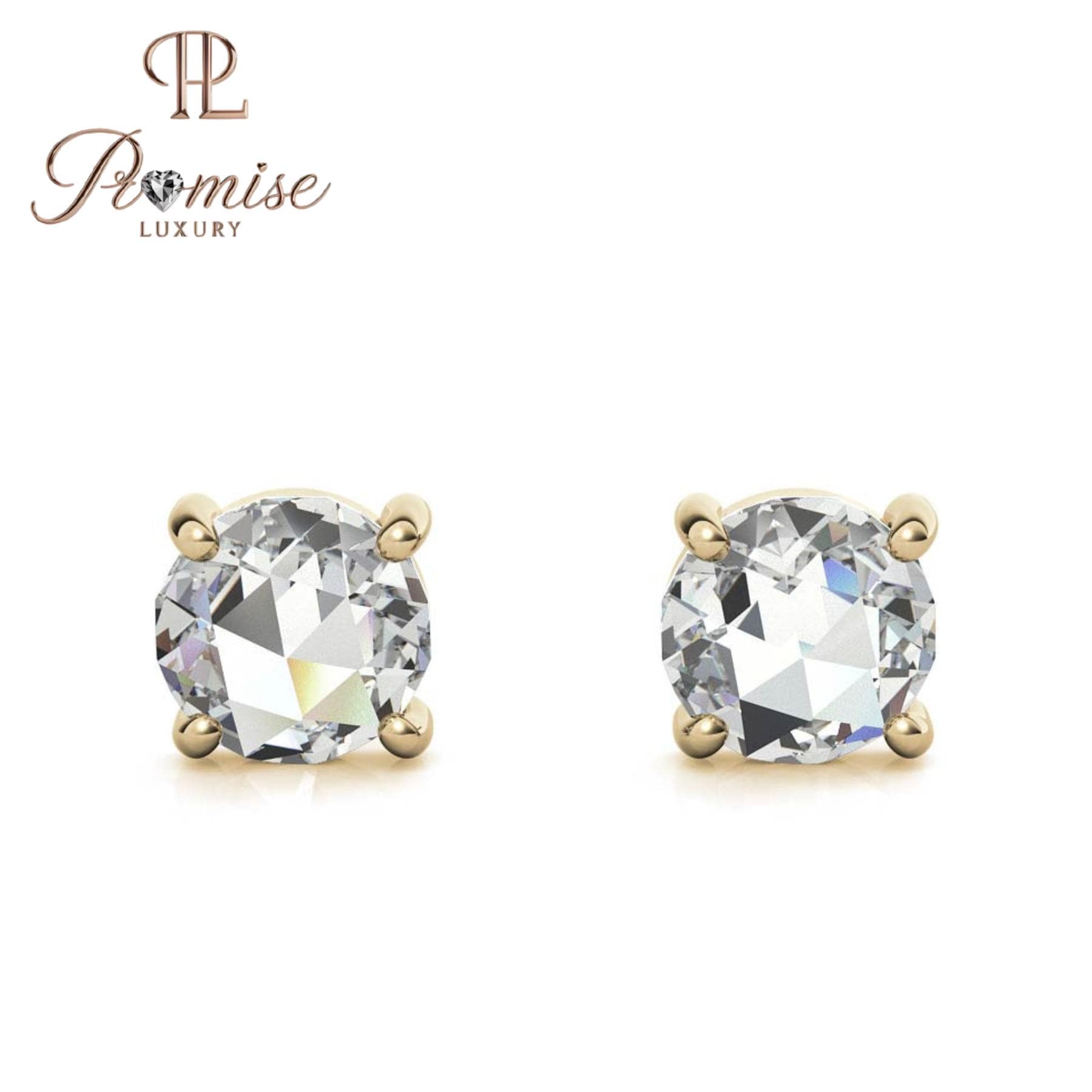 Round Diamond Stud Earrings | 4-Prong Solitaire | 14K Gold or Silver | Push/Screw Back | 1.00 CTW | Promise Luxury
