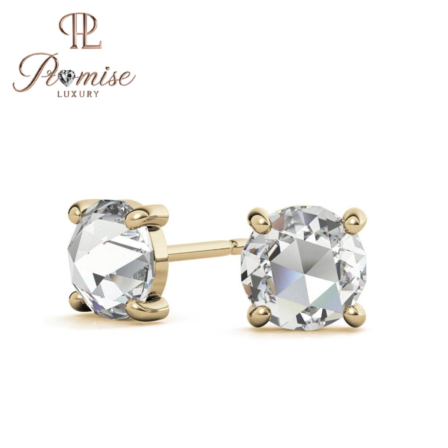 Round Diamond Stud Earrings | 4-Prong Solitaire | 14K Gold or Silver | Push/Screw Back | 1.00 CTW | Promise Luxury